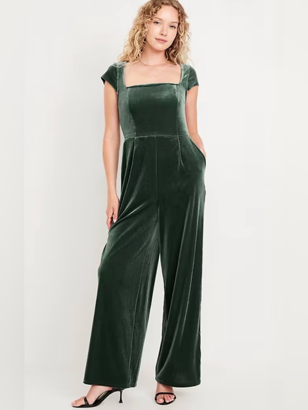 Old Navy Dark Green Velvet Square-Neck Wide-Leg Jumpsuit